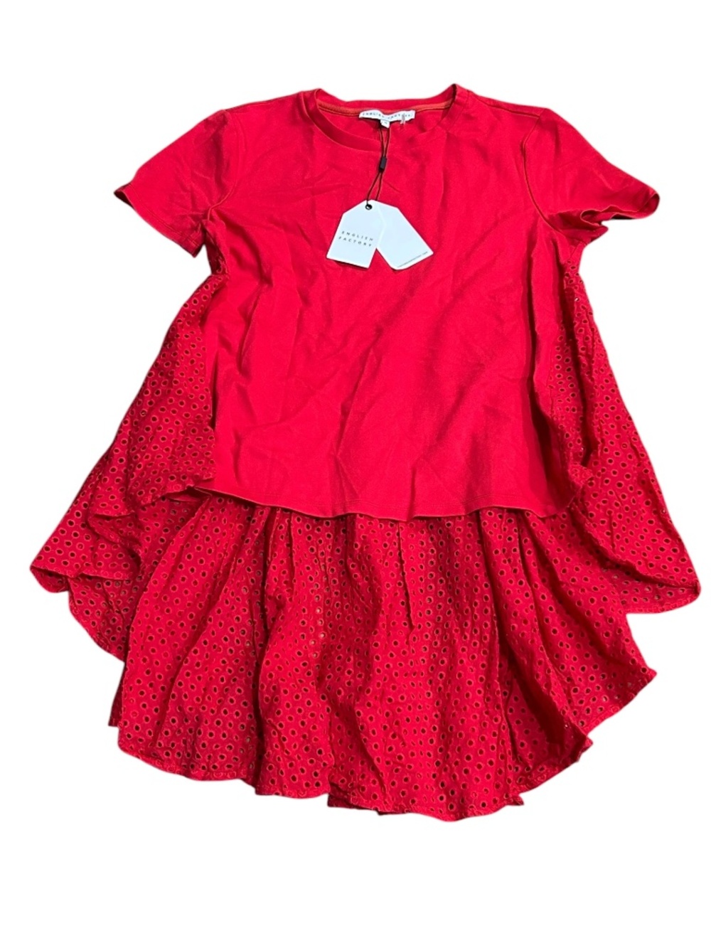 English Factory Red Eyelet A-Line Blouse NWT